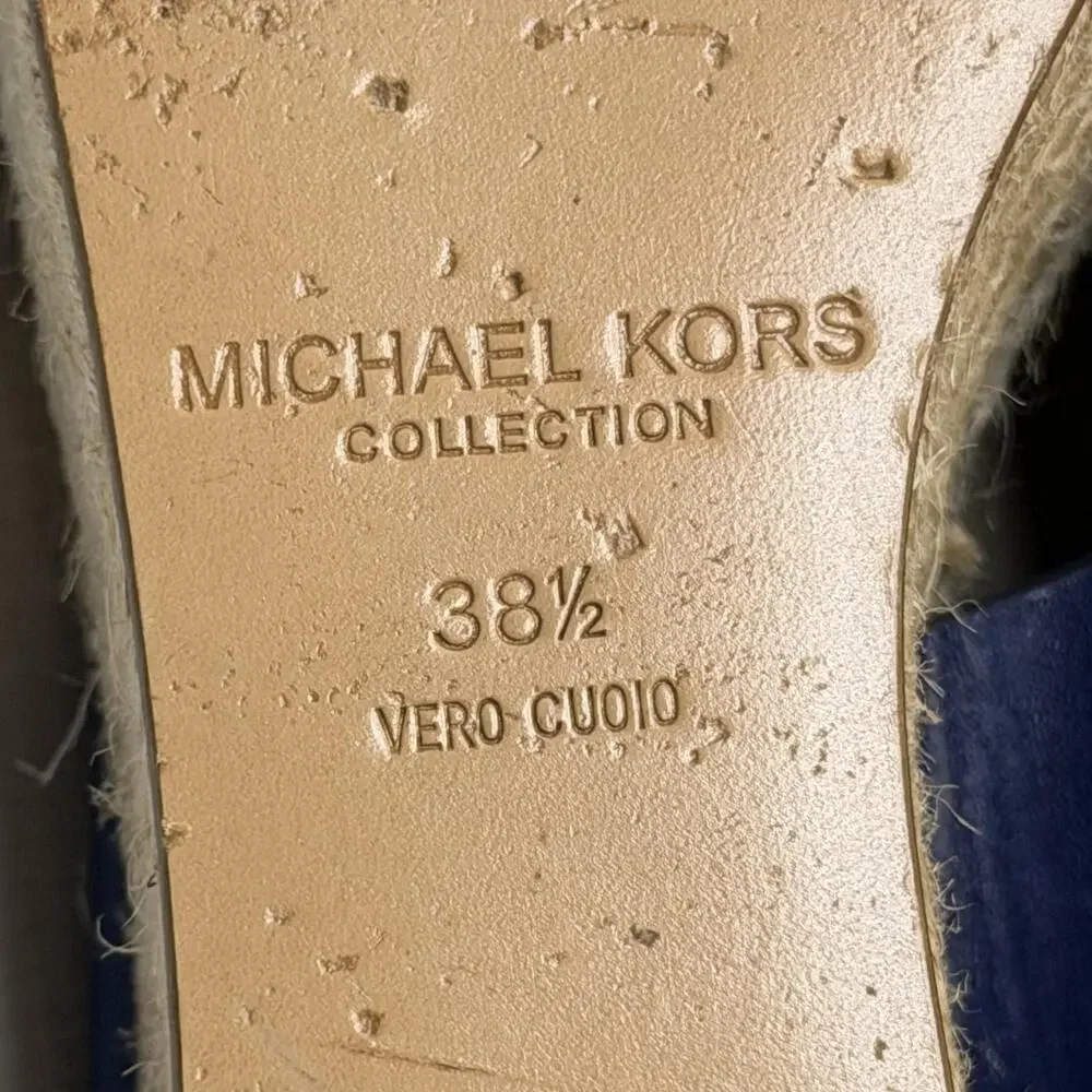Michael Kors Collection Sandals Womens Size 8 Blue Leather Espadrille Wedge